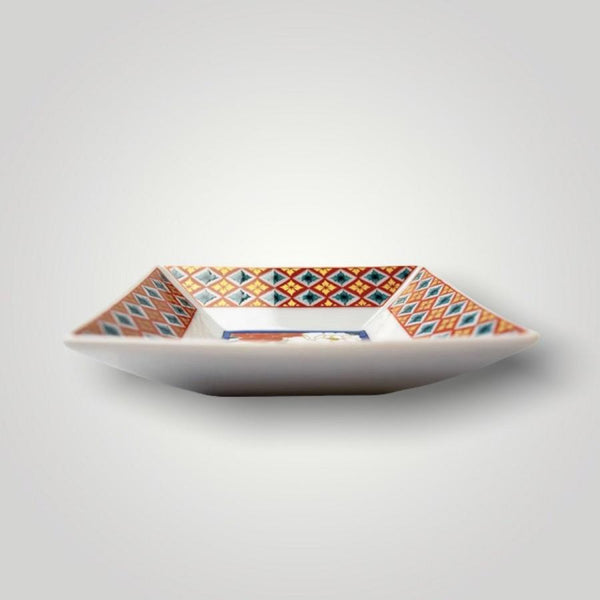 Kutani Ware Japanese Square Mini Plate Set of 5 – Traditional Designs, Porcelain Small Plates, Made in Japan