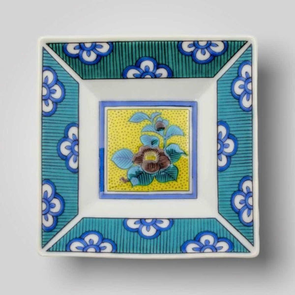 Kutani Ware Japanese Square Mini Plate Set of 5 – Traditional Designs, Porcelain Small Plates, Made in Japan