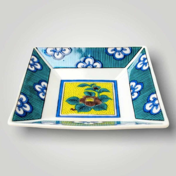 Kutani Ware Japanese Square Mini Plate Set of 5 – Traditional Designs, Porcelain Small Plates, Made in Japan
