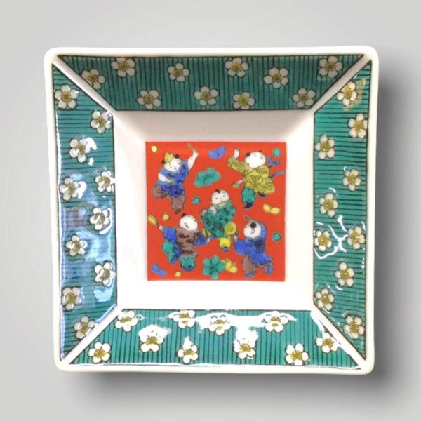 Kutani Ware Japanese Square Mini Plate Set of 5 – Traditional Designs, Porcelain Small Plates, Made in Japan