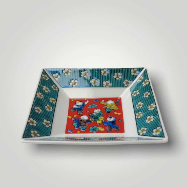 Kutani Ware Japanese Square Mini Plate Set of 5 – Traditional Designs, Porcelain Small Plates, Made in Japan