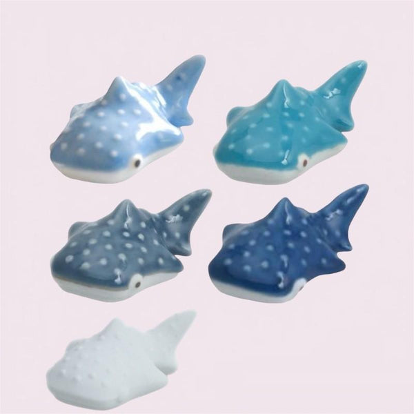 3D Whale Shark Chopstick Rests in 5 Colors, Handmade Hasami Ware Porcelain, Made in Japan
