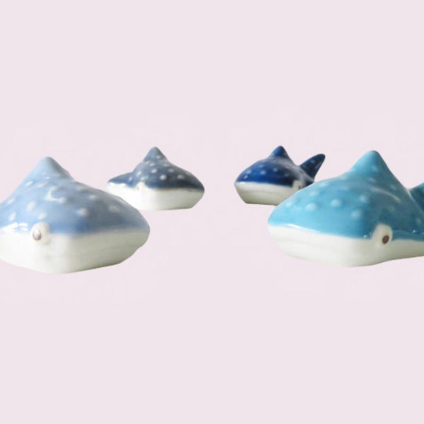 3D Whale Shark Chopstick Rests in 5 Colors, Handmade Hasami Ware Porcelain, Made in Japan