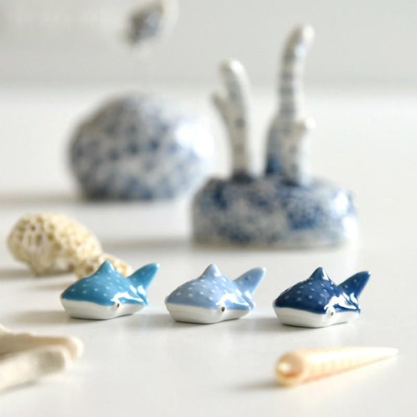 3D Whale Shark Chopstick Rests in 5 Colors, Handmade Hasami Ware Porcelain, Made in Japan