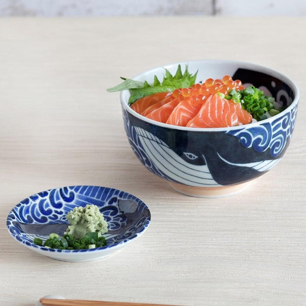 Japanese Donburi Bowl Whale Design 500ml (16.91 fl oz) - Made in Japan, Mino Ware