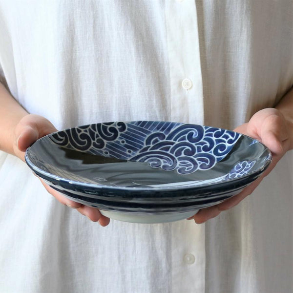 Japanese Ceramic Plate Whale Design φ8.54in (21.7cm) - Made in Japan Mino Ware