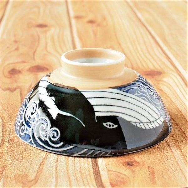 Japanese Rice Bowl Whale Design Extra Large φ5.8×H2.6in Made in Japan, Mino Ware