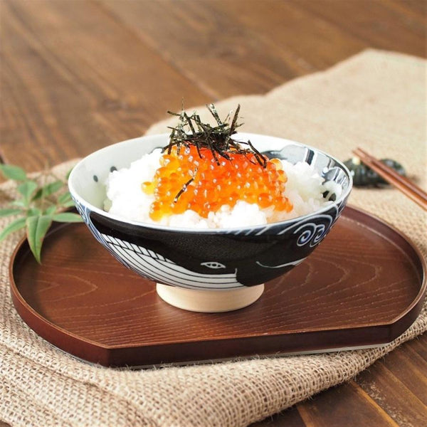 Japanese Rice Bowl Whale Design Extra Large φ5.8×H2.6in Made in Japan, Mino Ware