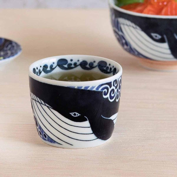 Japanese Soba Cup Whale Design (φ8.5×H6.8cm) - Made in Japan, Mino Ware