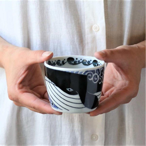 Japanese Soba Cup Whale Design (φ8.5×H6.8cm) - Made in Japan, Mino Ware
