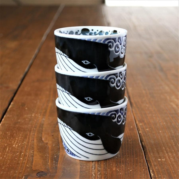 Japanese Soba Cup Whale Design (φ8.5×H6.8cm) - Made in Japan, Mino Ware