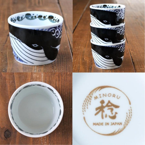 Japanese Soba Cup Whale Design (φ8.5×H6.8cm) - Made in Japan, Mino Ware