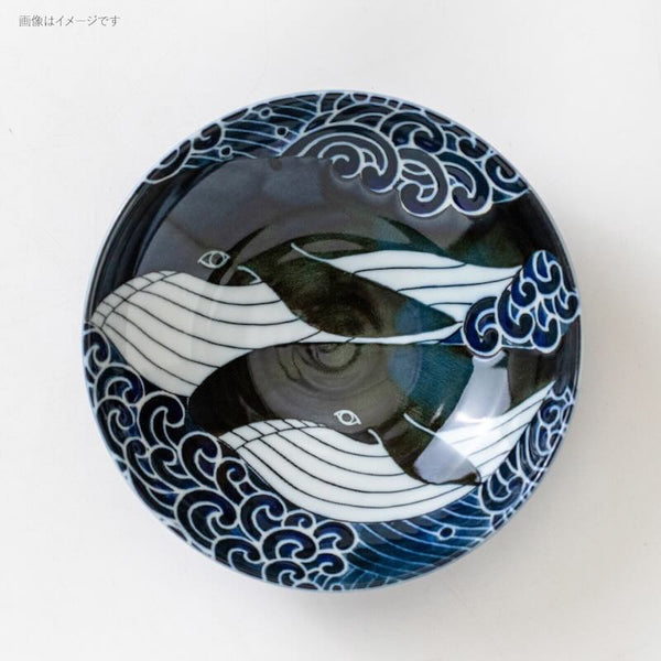 Deep Plate 18cm, Bowl, Whale Design - Made in Japan, Mino Ware