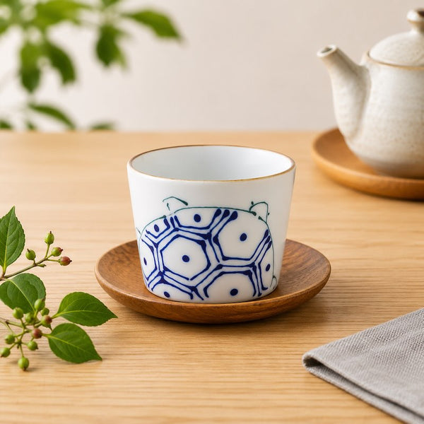 Crane & Turtle Series Hand-Painted Turtle Cup – Hasami Ware Japanese Ceramic Sobachoco Cup, Made in Japan