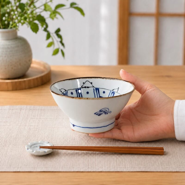 Crane & Turtle Series Hand-Painted Turtle Japanese Rice Bowl – Hasami Ware Ceramic Bowl, 12cm (4.7 Inch), Made in Japan