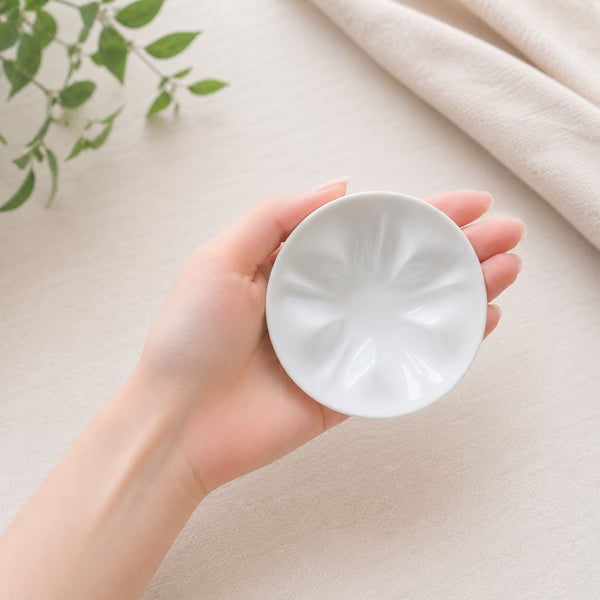 Kutani Ware Sakura Sauce Plate & Mini Plate Set, White Japanese Porcelain, 4-Piece Gift Set, Made in Japan