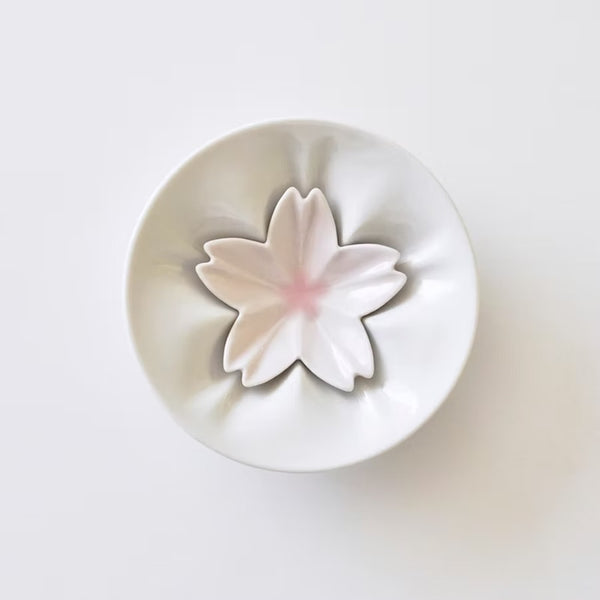 Kutani Ware Sakura Sauce Plate & Mini Plate Set, White Japanese Porcelain, 4-Piece Gift Set, Made in Japan
