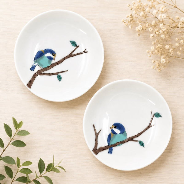 Japanese Kutani Ware Yamagara Small Plate Set (4-Inch / Set of 5) – Authentic Seikou Kiln Bird Dishes