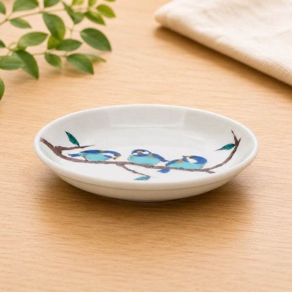 Kutani Ware Japanese Porcelain Small Plate Set of 5, 14cm (5.5") – Yamagara Varied Tit Bird Design, Made in Japan