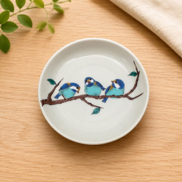 Kutani Ware Japanese Porcelain Small Plate Set of 5, 14cm (5.5") – Yamagara Varied Tit Bird Design, Made in Japan